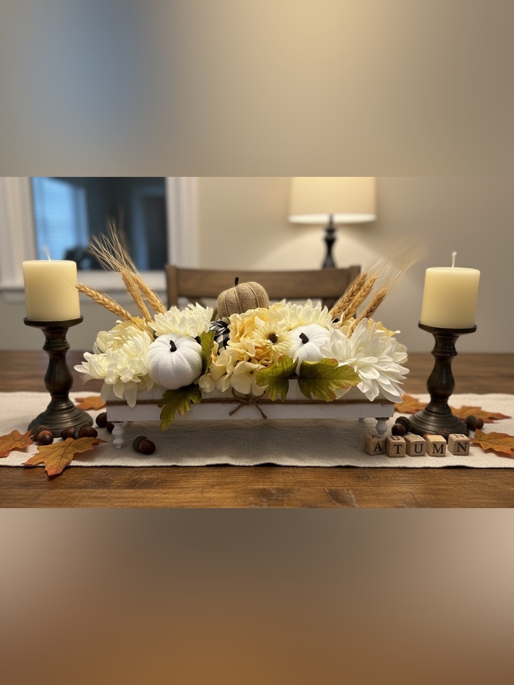 Handcrafted White & Cream Floral Pumpkin Centerpiece